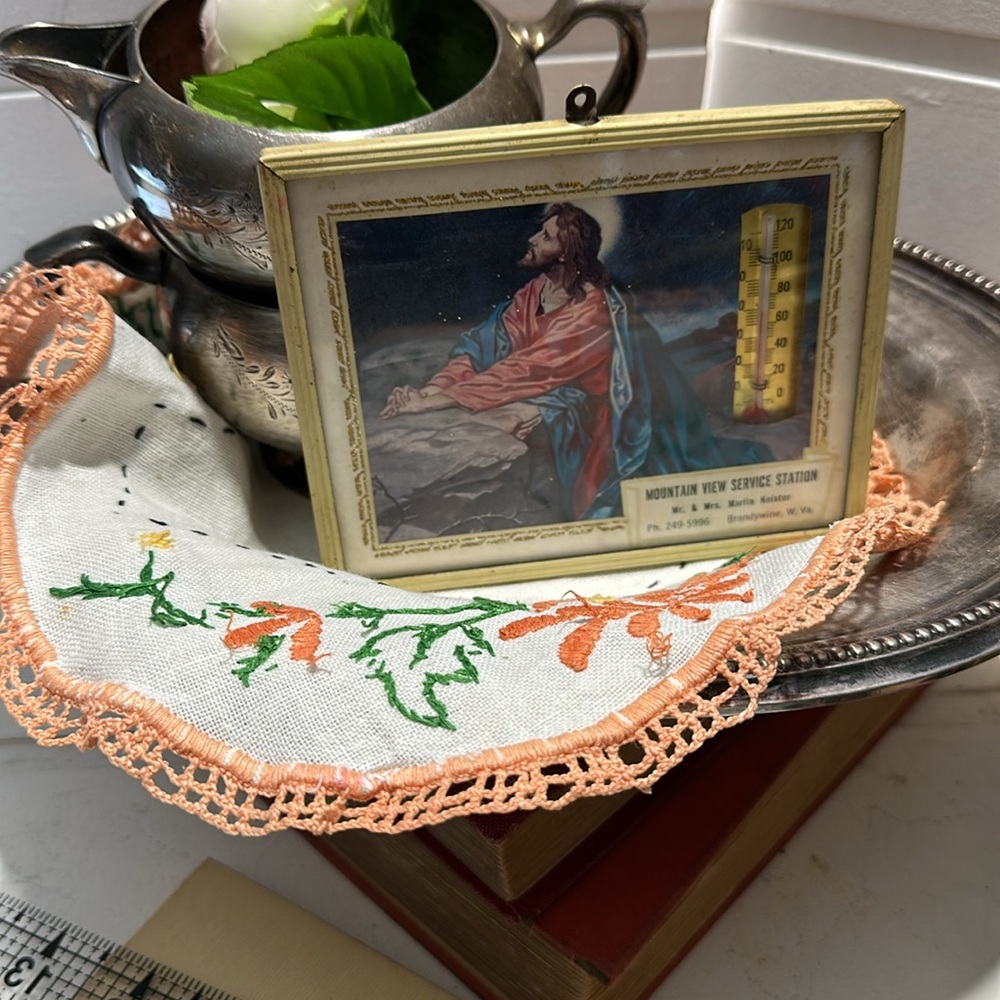 Vintage framed advertisement Religious art with thermometer - Picture 6 of 7